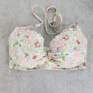 Victoria's Secret Bikini Top Size 34 DD‎ Floral Ruffled Halter Tie Lightly Lined